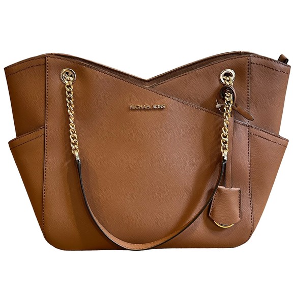 Michael Kors Jet Set Leather Luggage Brown Travel Shoulder Tote NWT - Picture 1 of 15